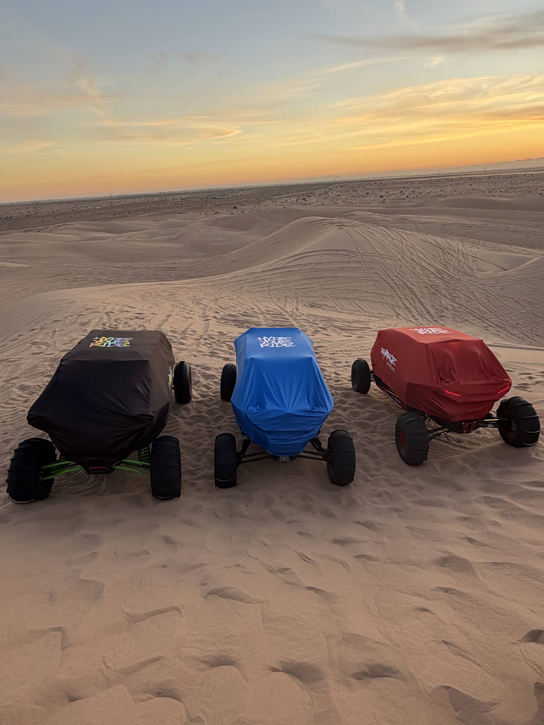 Blue and red covers at sunset